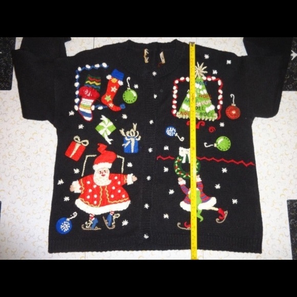Vintage Ugly Christmas Sweater Button Up Cardigan Embellished Christmas Tree - Picture 8 of 12